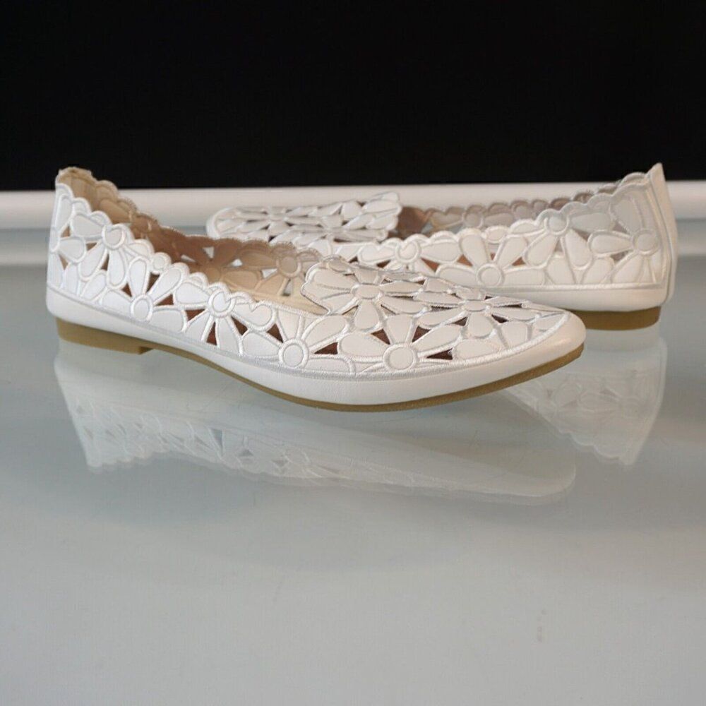 HEAWISH Womens Daisy Flower Ballet Flats Slip On Shoes Sz 11 White - Picture 5 of 12